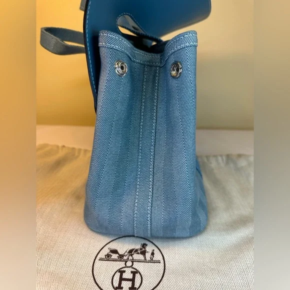 Hermes Valparaiso PM Bag Blue Chevron Canvas Blue Leather, Pouch, Dustbag COA - Picture 7 of 17